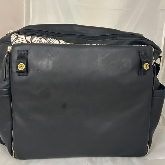 Petunia Pickle Bottom Black Vegan Leather Backpack Floral Lining Changing Pad - Picture 1 of 11